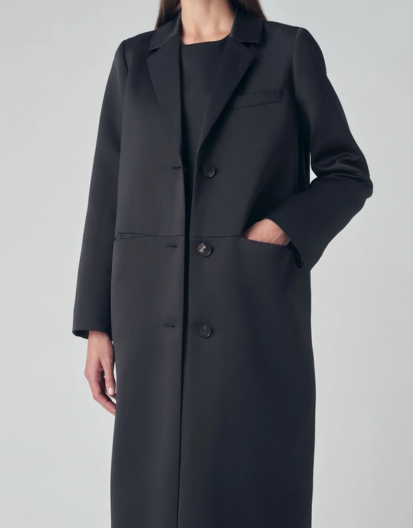 Co Long Blazer Coat in Duchess Satin - Black