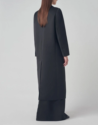 Long Blazer Coat in Duchess Satin - Black