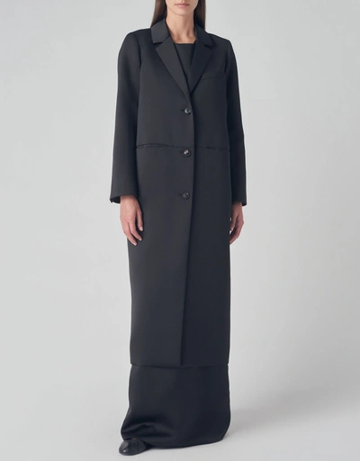 Long Blazer Coat in Duchess Satin - Black