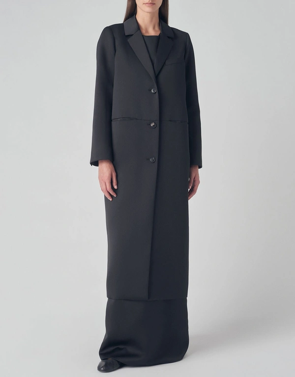 Co Long Blazer Coat in Duchess Satin - Black