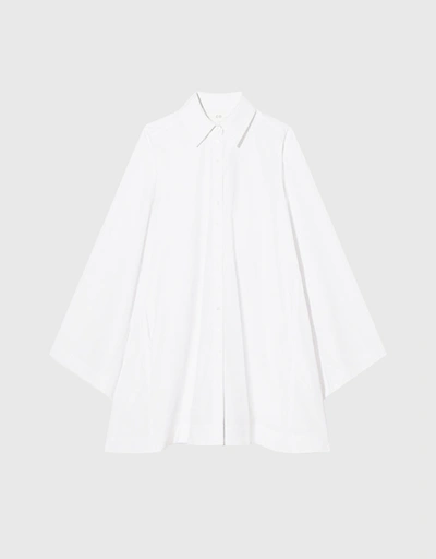 Oversized Wide Sleeve Tunic Shirt in Cotton  - Optic White