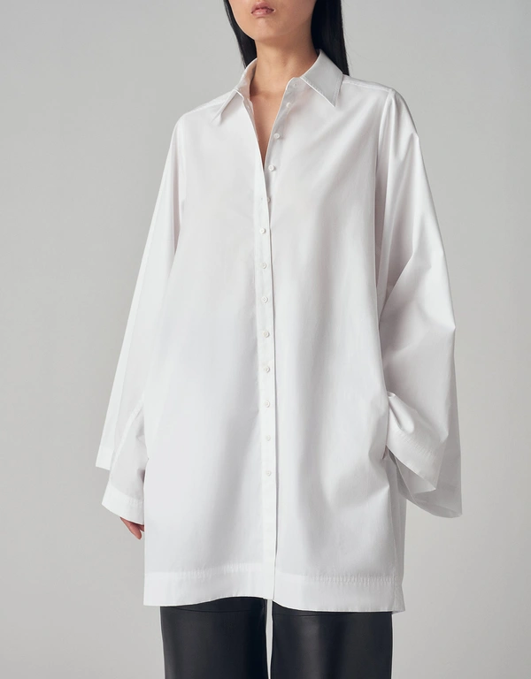 Co Oversized Wide Sleeve Tunic Shirt in Cotton  - Optic White