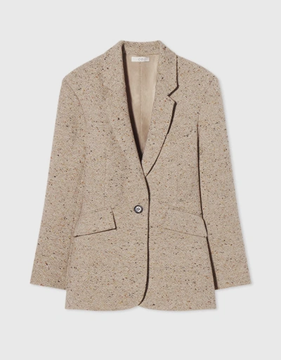 Cinched Waist Tweed Blazer in Virgin Wool - Brown Multi