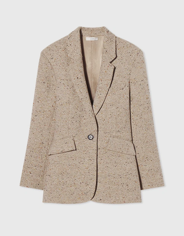 Co Cinched Waist Tweed Blazer in Virgin Wool - Brown Multi
