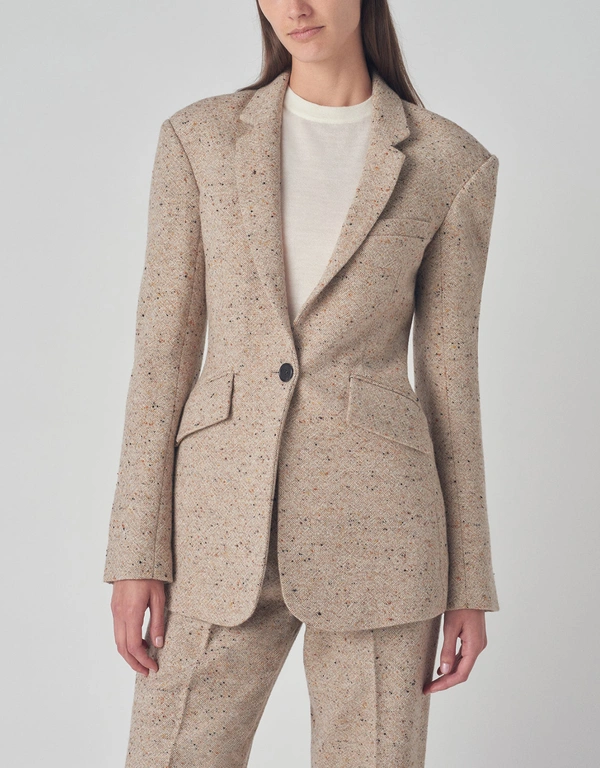 Co Cinched Waist Tweed Blazer in Virgin Wool - Brown Multi