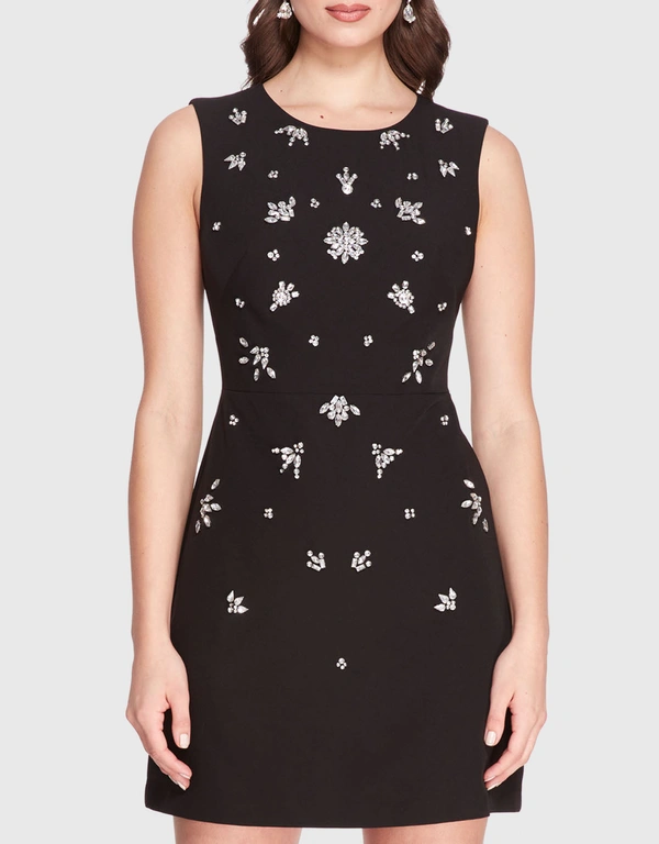 Marchesa Notte Scattered Crystal Mini Dress-Black