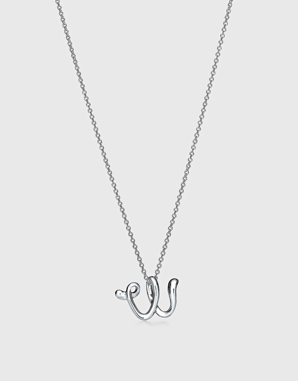 Tiffany & Co. Elsa Peretti Small Sterling Silver Alphabet Letter W Pendant Necklace