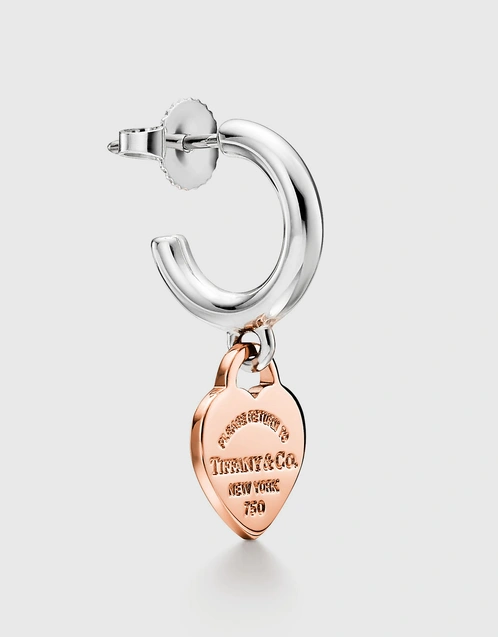 Return To Tiffany Mini Rose Gold Heart Tag And Sterling Silver Hoop Earrings