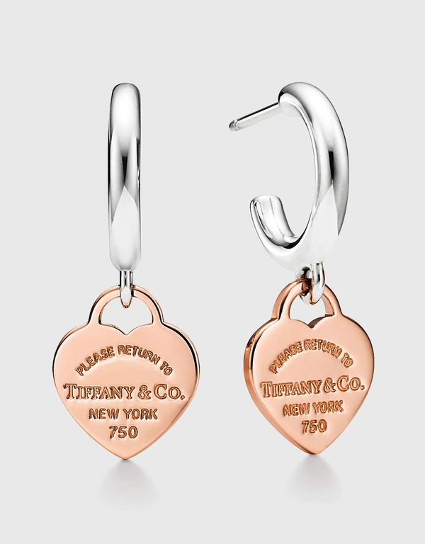 Tiffany & Co. Return To Tiffany Mini Rose Gold Heart Tag And Sterling Silver Hoop Earrings