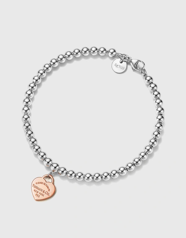 Tiffany & Co. Return To Tiffany Rose Gold Heart Tag And Sterling Silver Bead Bracelet