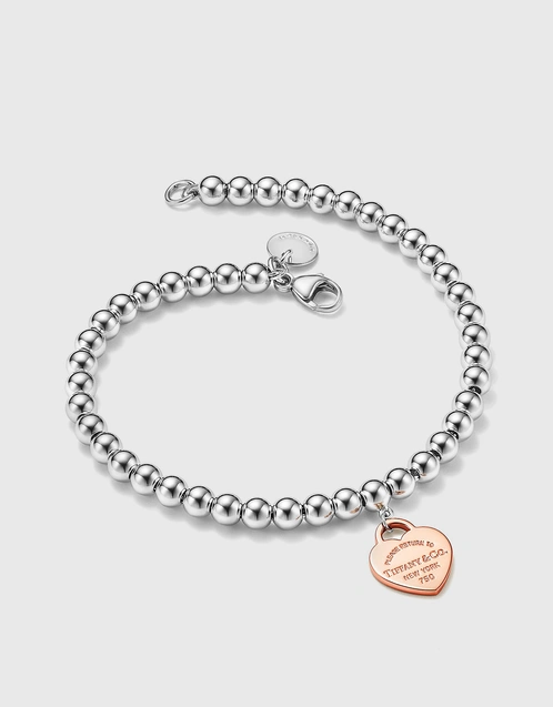 Return To Tiffany Rose Gold Heart Tag And Sterling Silver Bead Bracelet