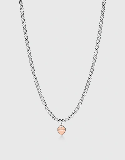 Return To Tiffany Rose Gold Heart Tag And Sterling Silver Bead Necklace
