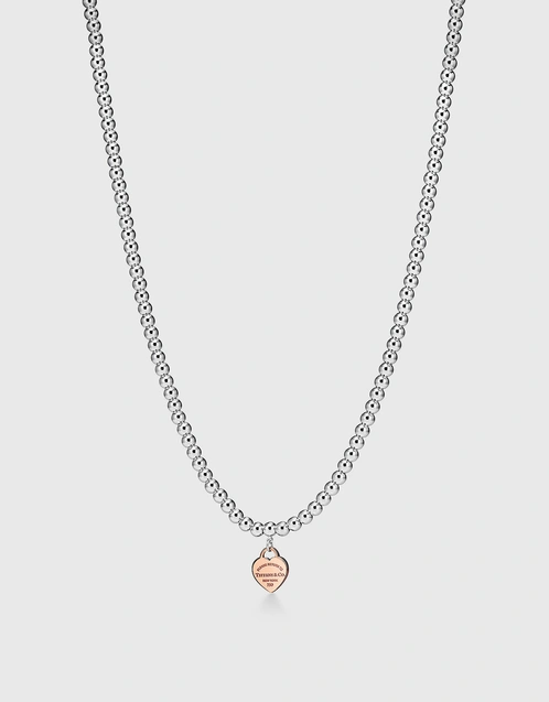 Return To Tiffany Rose Gold Heart Tag And Sterling Silver Bead Necklace