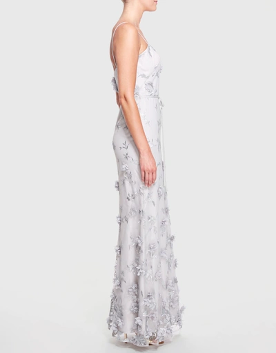 Savona 3D Floral Fitted Gown-DoveGrey