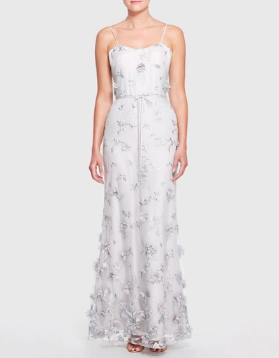 Savona 3D Floral Fitted Gown-DoveGrey