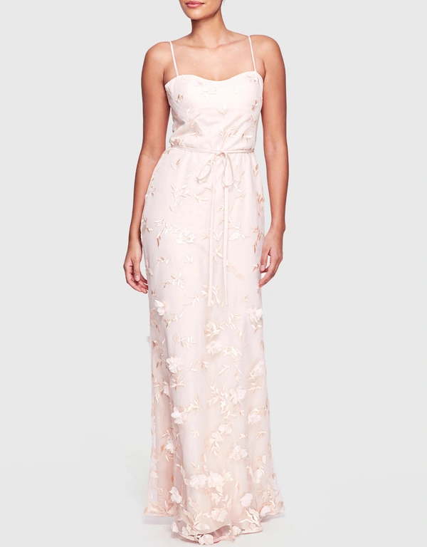 Marchesa Notte Bridesmaids Savona 3D Floral Fitted Gown-PaleBlush