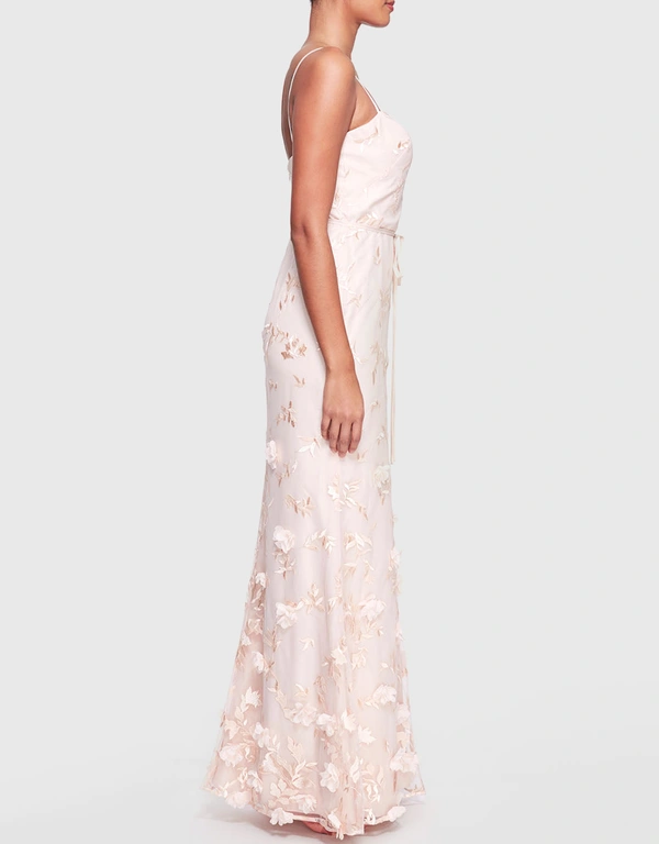 Marchesa Notte Bridesmaids Savona 3D Floral Fitted Gown-PaleBlush