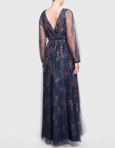 Salerno Printed Floral Tulle Gown