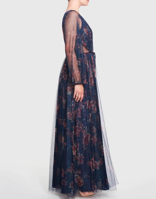 Salerno Printed Floral Tulle Gown