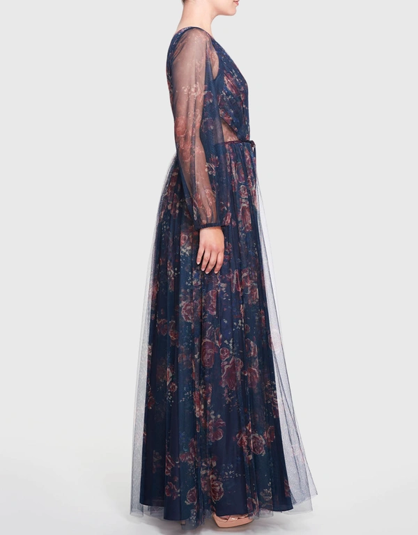 Marchesa Notte Bridesmaids Salerno Printed Floral Tulle Gown