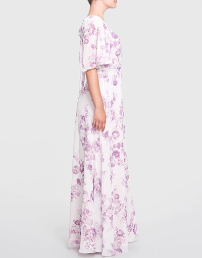 Rome Printed Floral Wrap Gown-Lilac