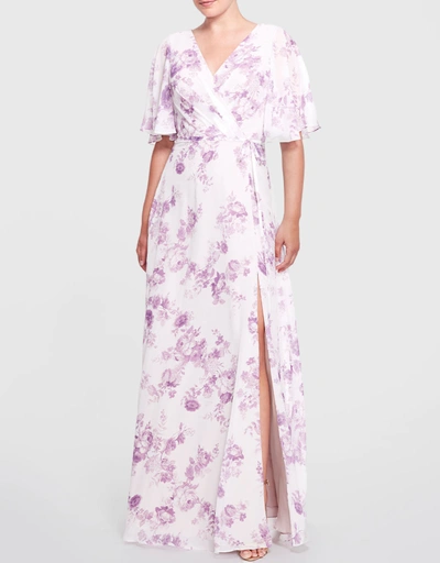 Rome Printed Floral Wrap Gown-Lilac