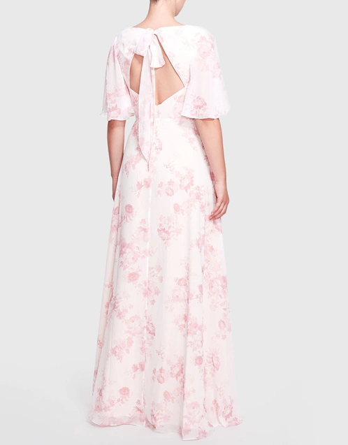 Rome Printed Floral Wrap Gown-Blush