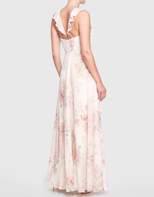Pavia Printed Floral Chiffon Gown