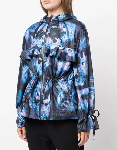 Mecoly Blue Floral Print Lightweight Windbreaker Jacket