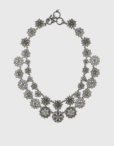 Black Crystal Encrusted Double Strand Flower Necklace