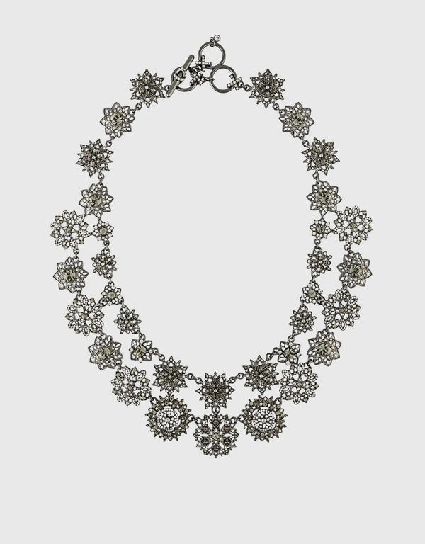 Marchesa Notte Black Crystal Encrusted Double Strand Flower Necklace
