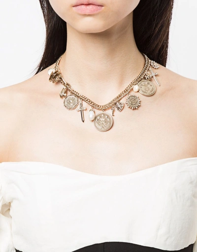 Gold Charm Chain Link Statement Necklace