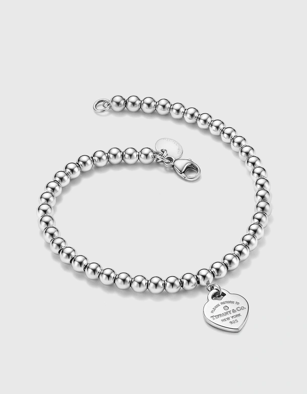 Tiffany & Co. Return To Tiffany Sterling Silver Diamond Heart Tag Bead Bracelet