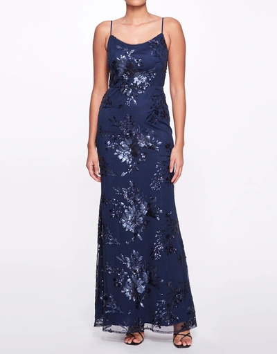Amalfi Floral Printed Sequined Fitted Gown
