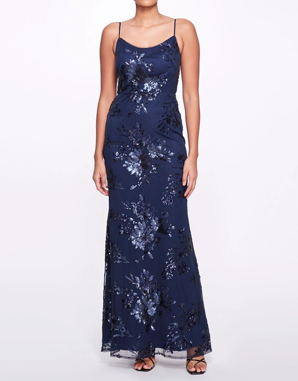 Marchesa Notte Bridesmaids Amalfi Floral Printed Sequined Fitted Gown