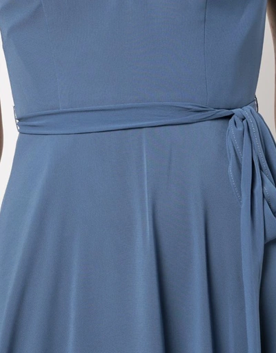 Aprilia Sleeveless Plunging Neckline Gown -SlateBlue