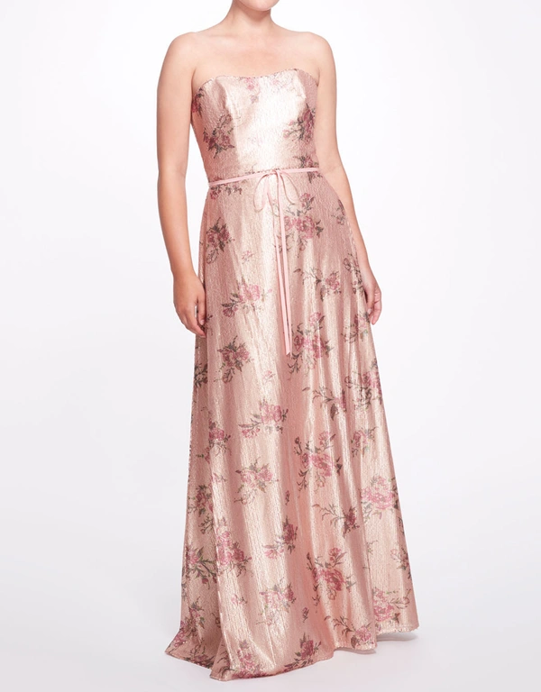 Marchesa Notte Bridesmaids Avola Strapless Floral Print Sequin Gown -Blush
