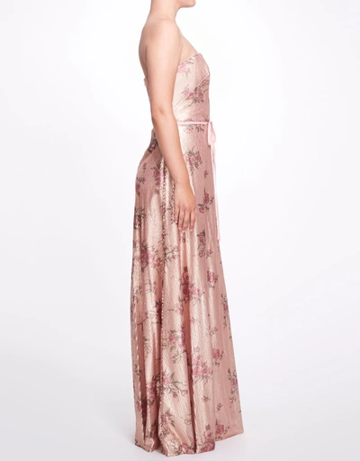 Avola Strapless Floral Print Sequin Gown -Blush