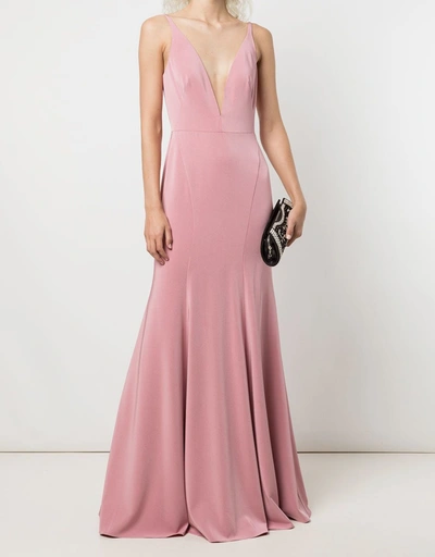 Crema Deep V-Neck Fitted Gown -Rose