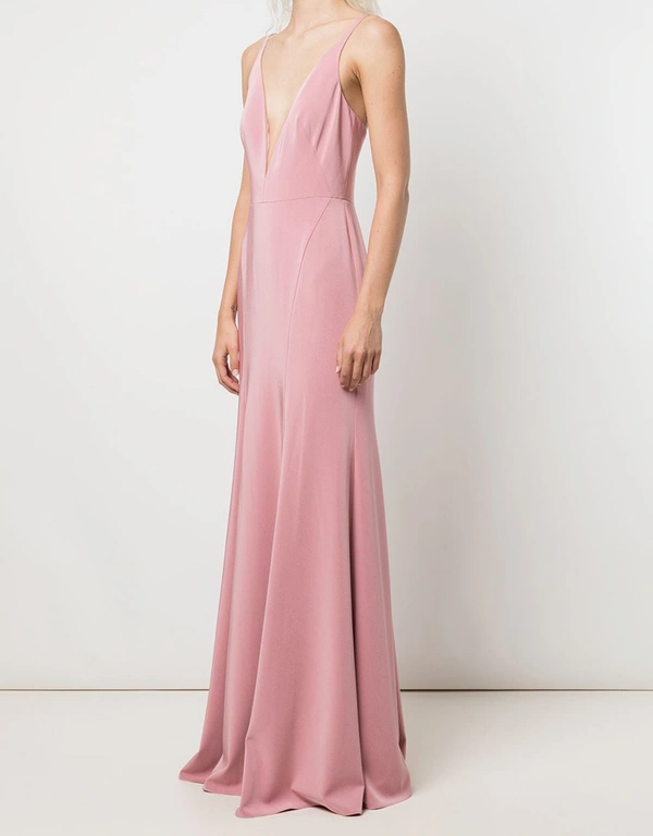 Marchesa Notte Bridesmaids Crema Deep V-Neck Fitted Gown -Rose