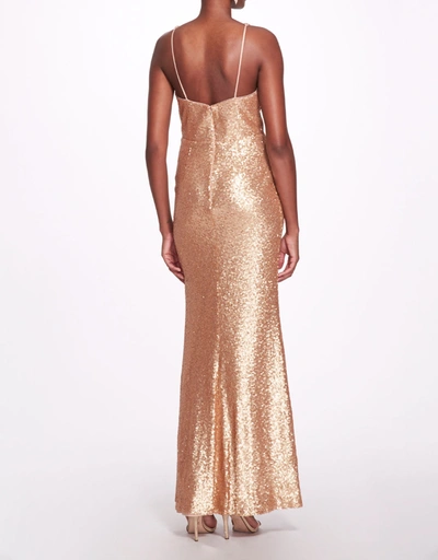 Cori Gold Sequined V-Neck Fitted Gown