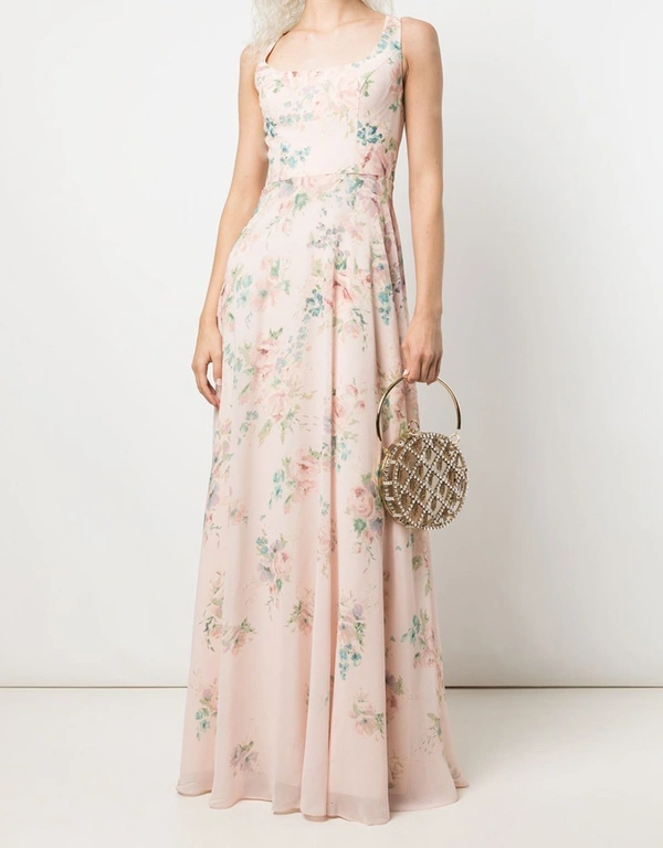 Marchesa Notte Bridesmaids Sorrento Printed Floral Chiffon Gown