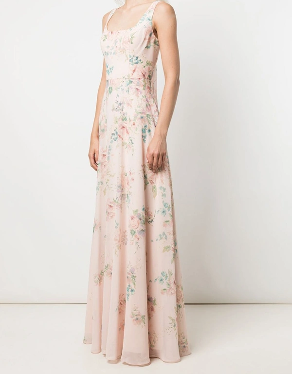 Marchesa Notte Bridesmaids Sorrento Printed Floral Chiffon Gown