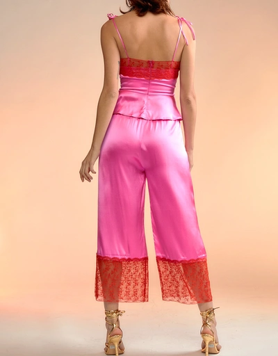 Lace Trim Silk Pant-Pink
