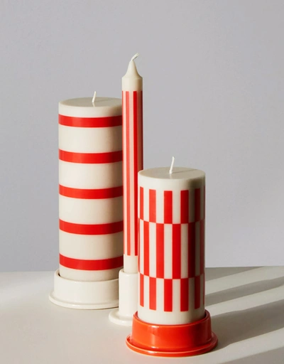 垂直條紋柱形蠟燭-White And Red