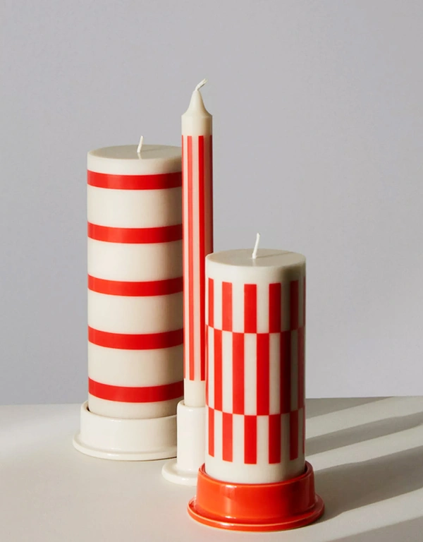HAY Vertical Stripes Column Candle-White And Red