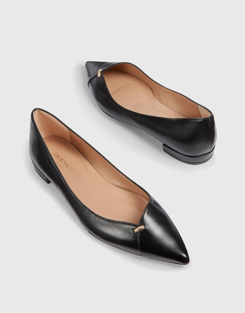 Cally Black Leather Flats