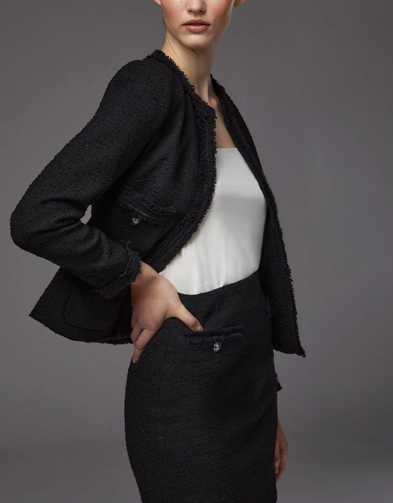 LK Bennett Charlee Recycled Cotton Blend Tweed Jacket -Black