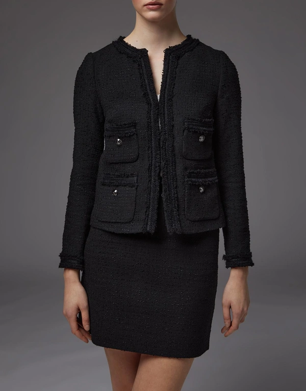 LK Bennett Charlee Recycled Cotton Blend Tweed Jacket -Black