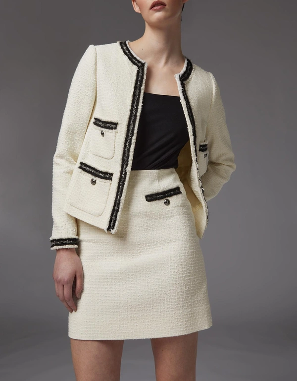 LK Bennett Charlee Recycled Cotton Blend Tweed Jacket -Cream